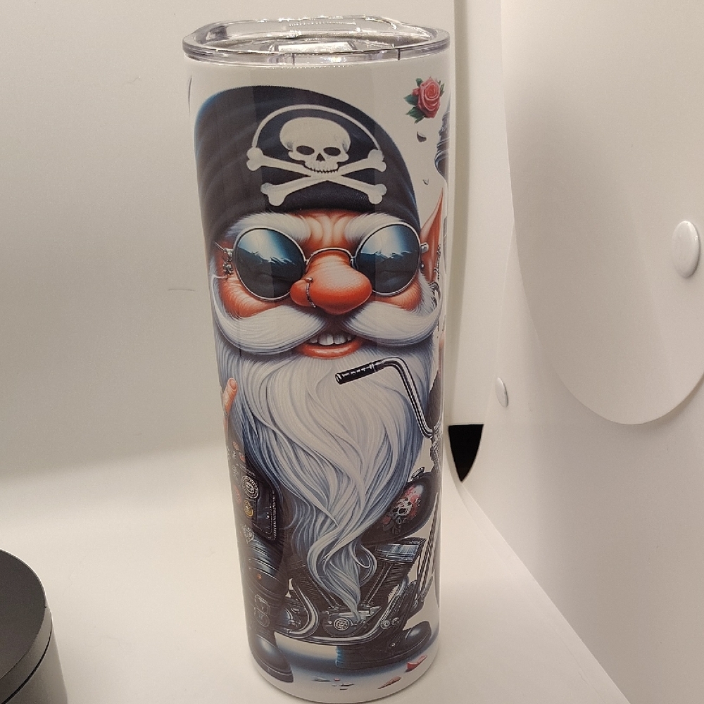 Biker Gnome 20oz Tumbler with Skull Design
